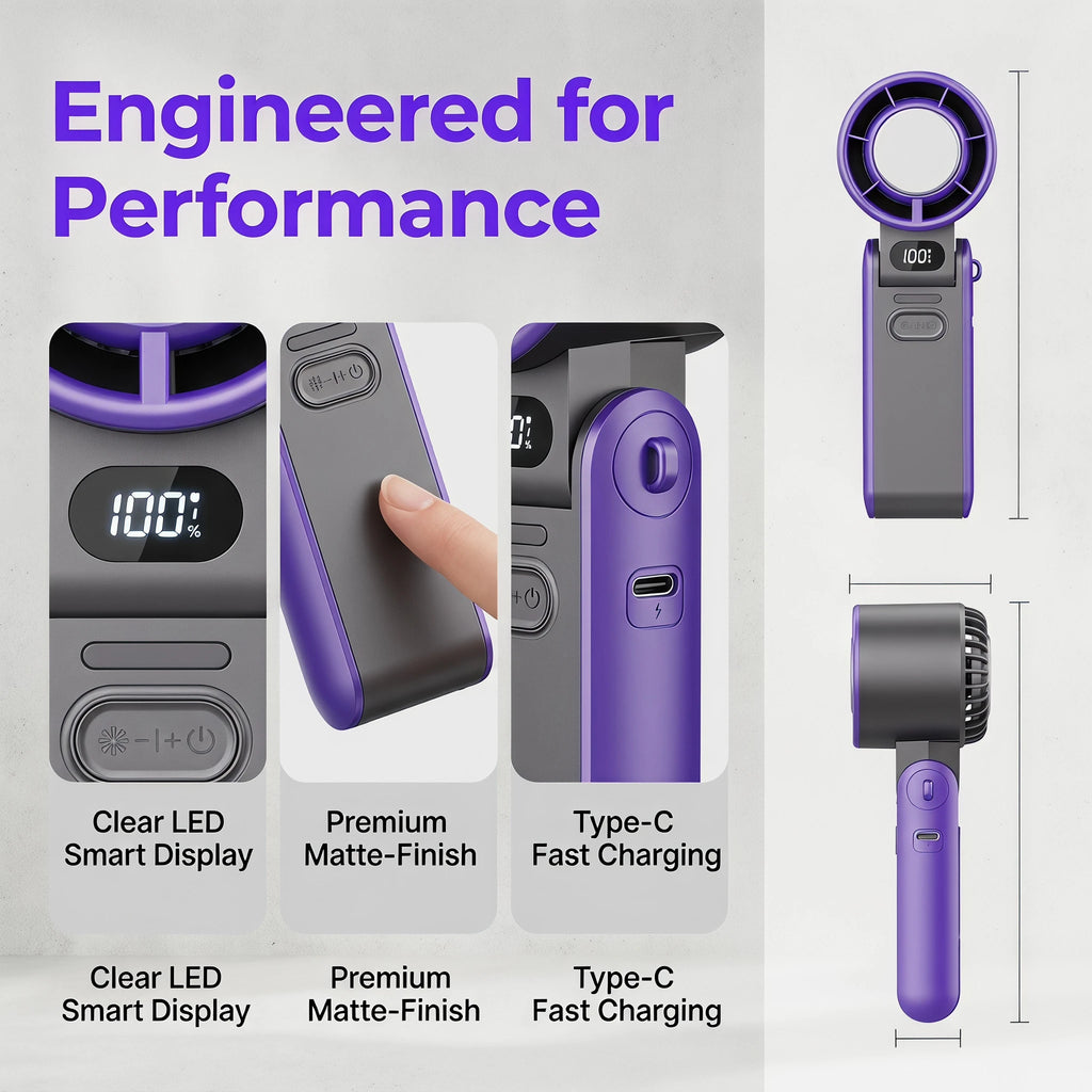 3600Mah Large Capacity Handheld Turbo Cooling Fan Foldable Mini Portable Fan 100 Wind Speed Adjustable High Speed Rechargeable