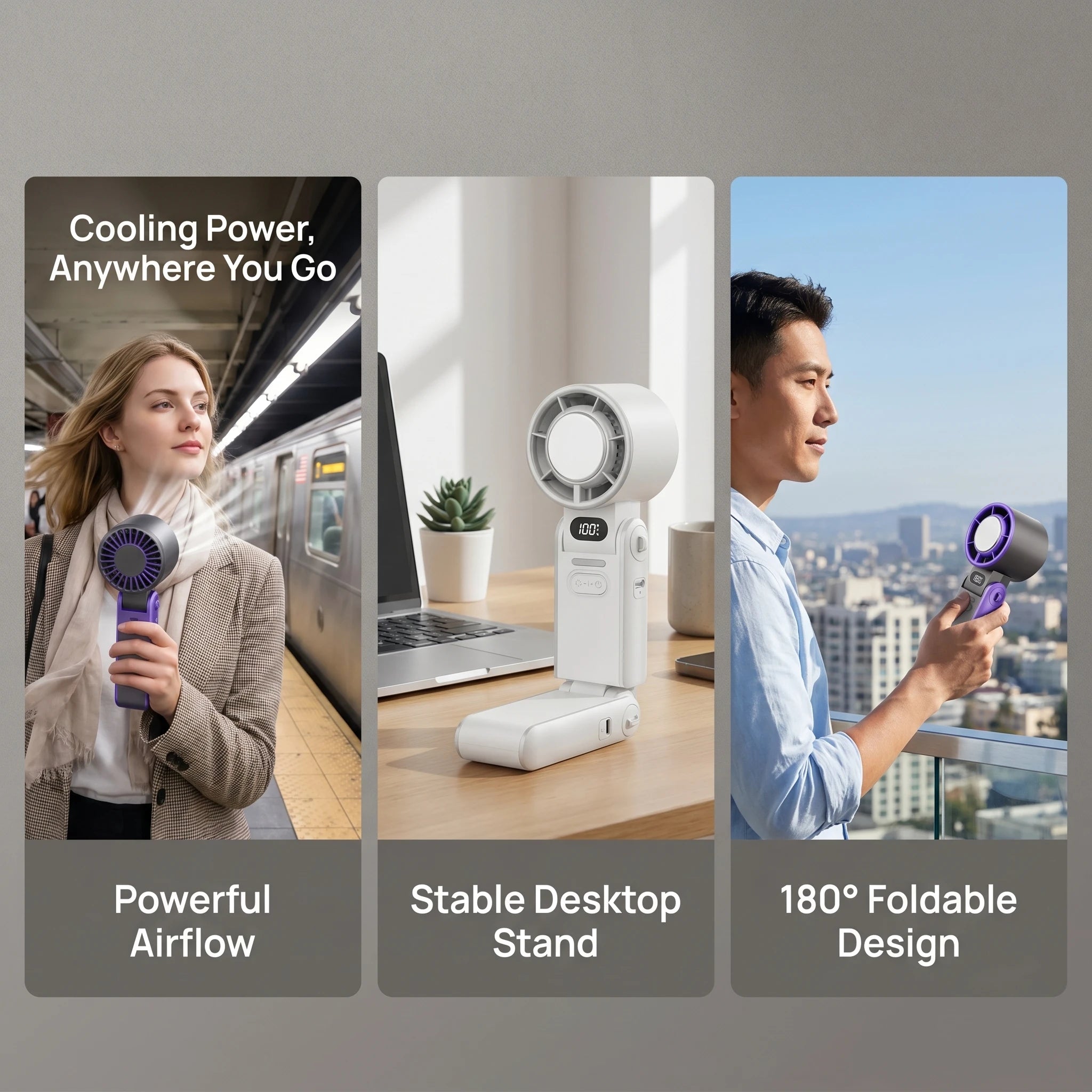 3600Mah Large Capacity Handheld Turbo Cooling Fan Foldable Mini Portable Fan 100 Wind Speed Adjustable High Speed Rechargeable