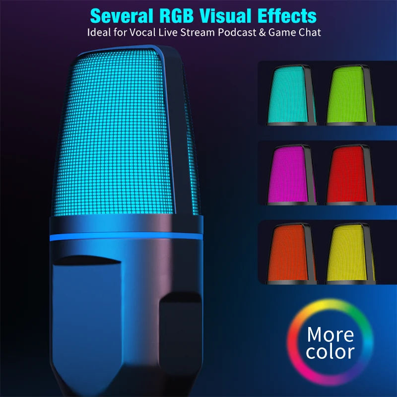 USB Microphone RGB Microfone Condensador Wire Gaming Mic for Podcast Recording Studio Streaming Laptop Desktop PC