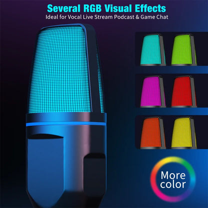 USB Microphone RGB Microfone Condensador Wire Gaming Mic for Podcast Recording Studio Streaming Laptop Desktop PC