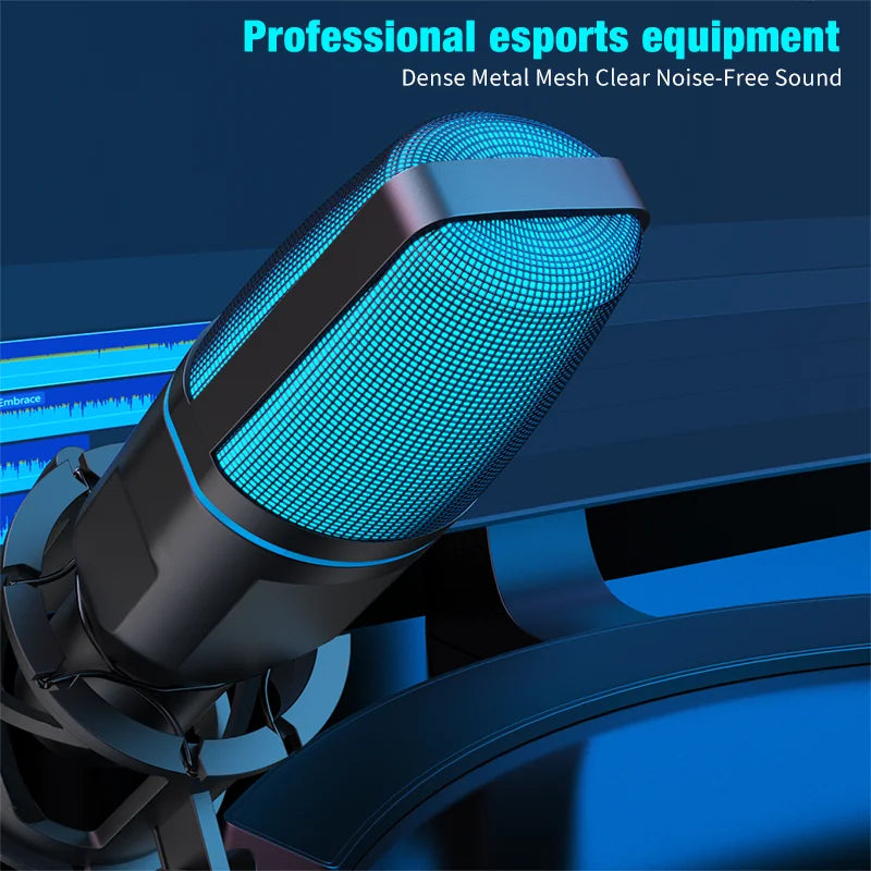USB Microphone RGB Microfone Condensador Wire Gaming Mic for Podcast Recording Studio Streaming Laptop Desktop PC