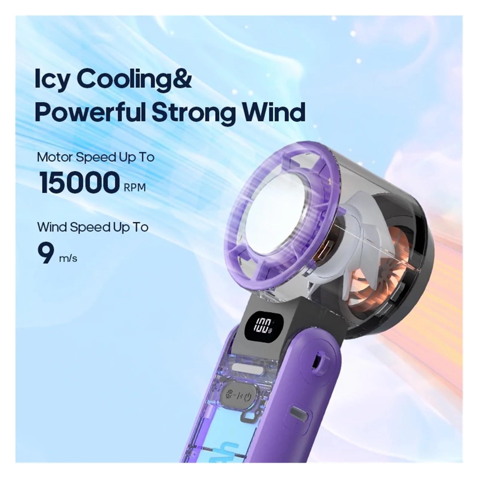 3600Mah Large Capacity Handheld Turbo Cooling Fan Foldable Mini Portable Fan 100 Wind Speed Adjustable High Speed Rechargeable